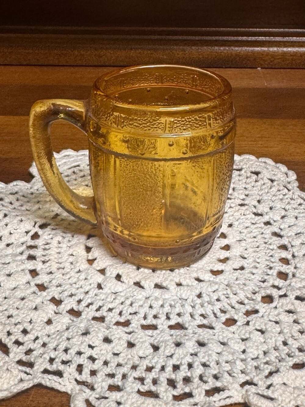 Vintage Amber Glass Mini Beer Barrel Mug Stein Toothpick Holder 2.25"